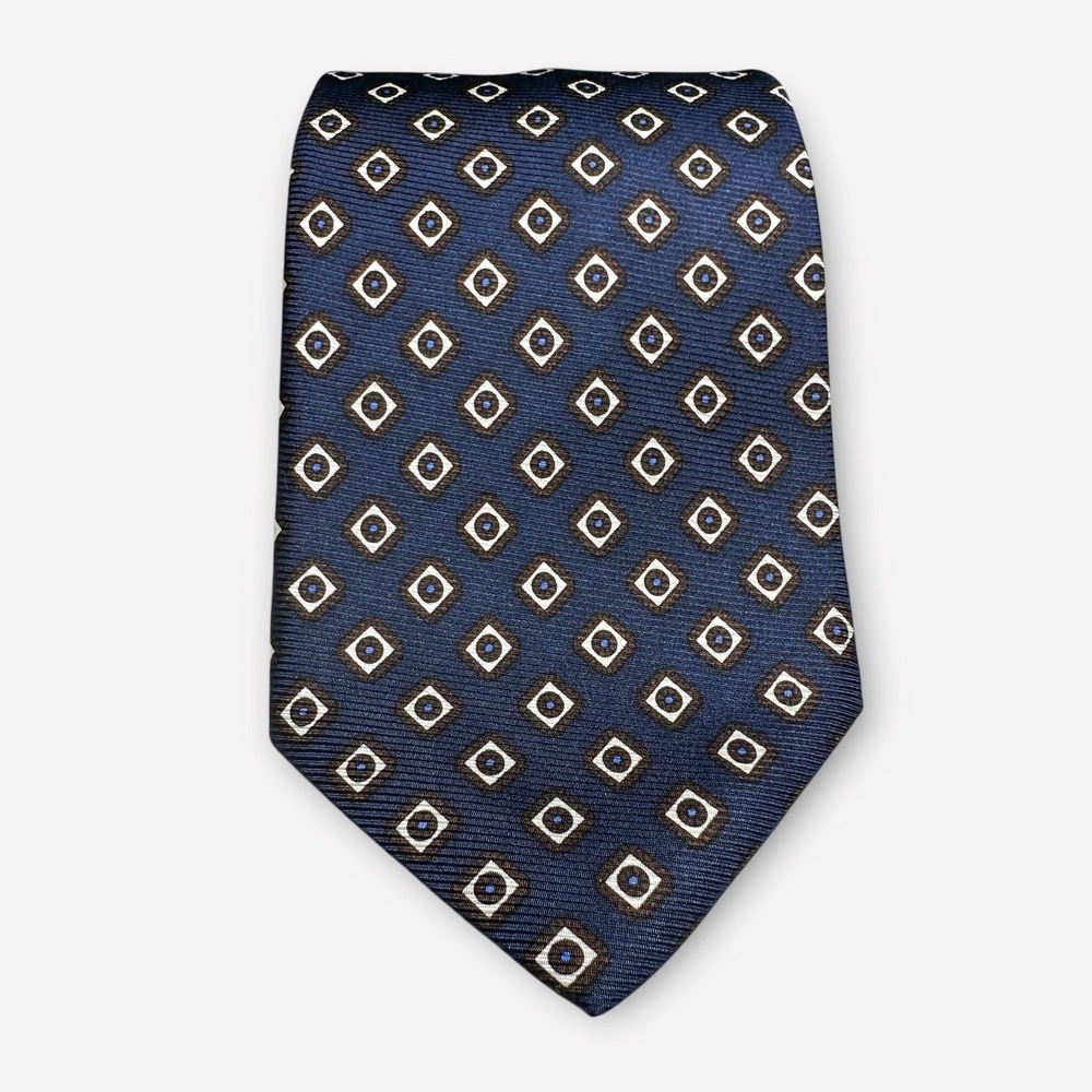 Brooks Brothers Mens Silk Tie Navy Blue Diamond Pattern Made‎ in USA